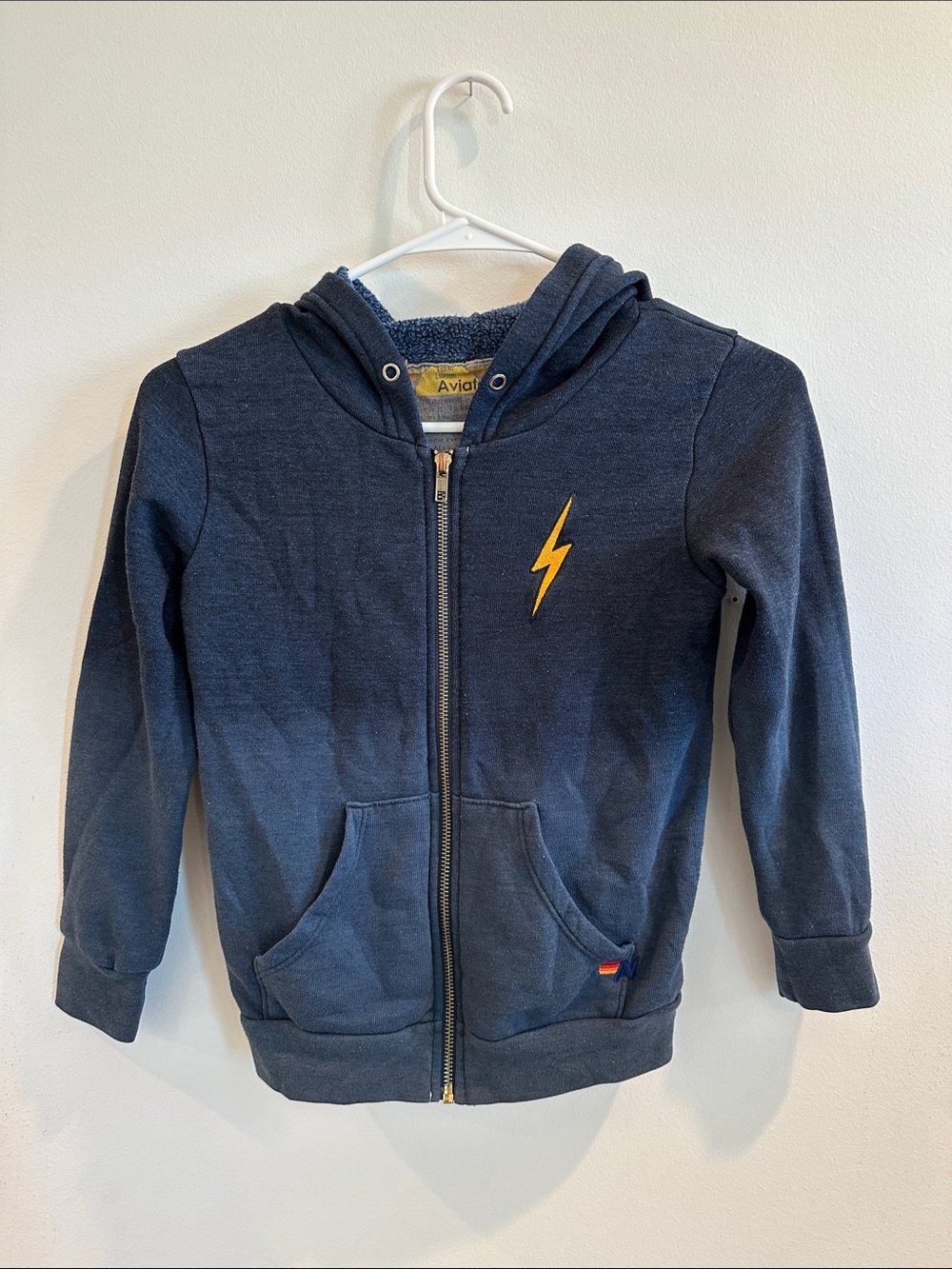 Aviator Nation Navy Zip Hoodie with Yellow Bolt